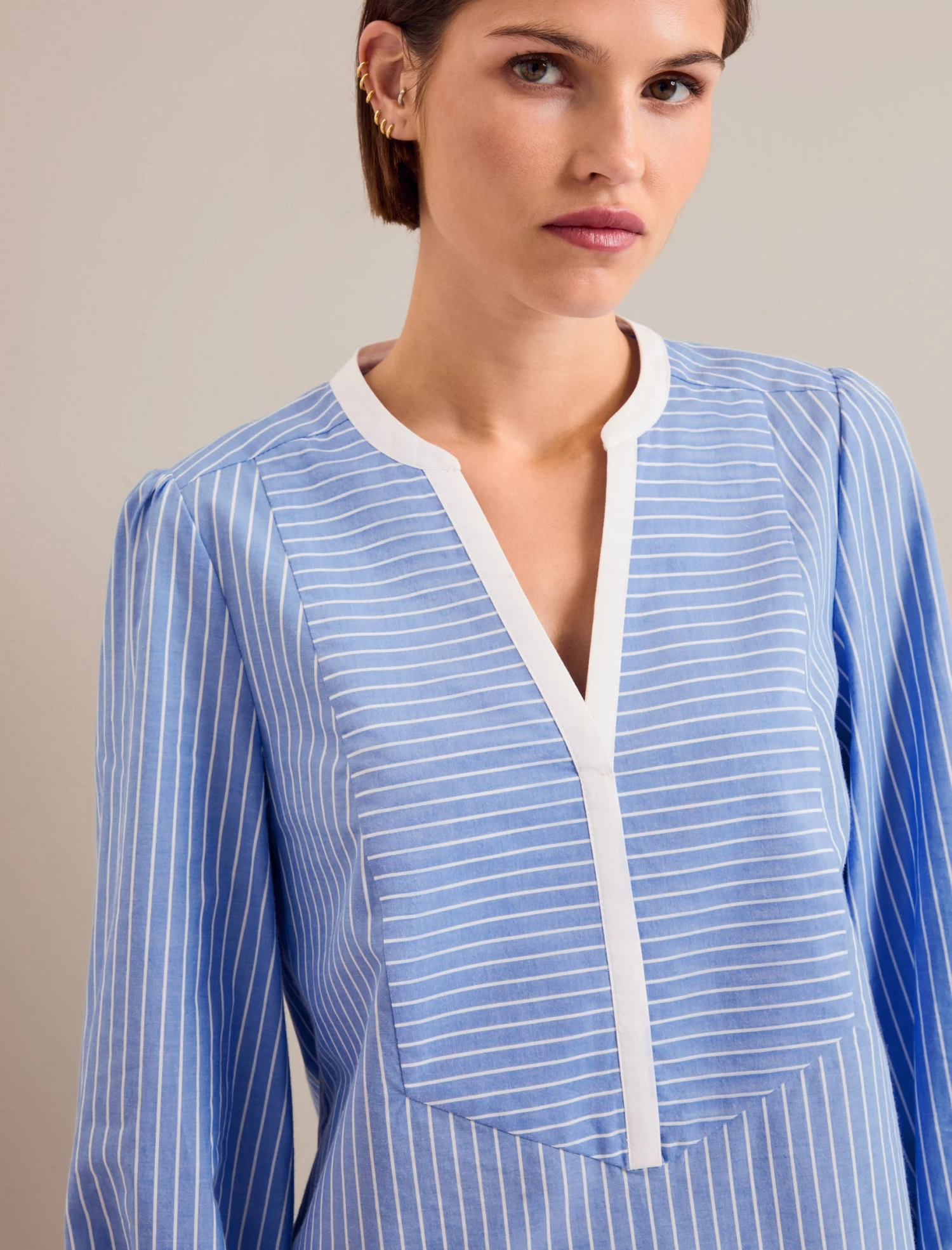 Sadie Organic Cotton Shirt - Wide Stripe Blue White - Image 3
