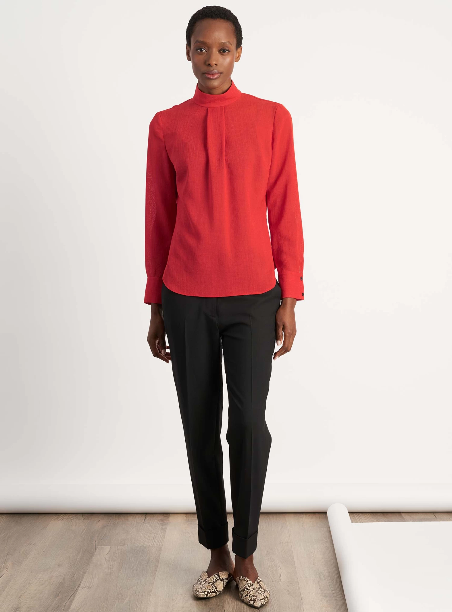 Riley Funnel Neck Blouse - Crimson - Image 2