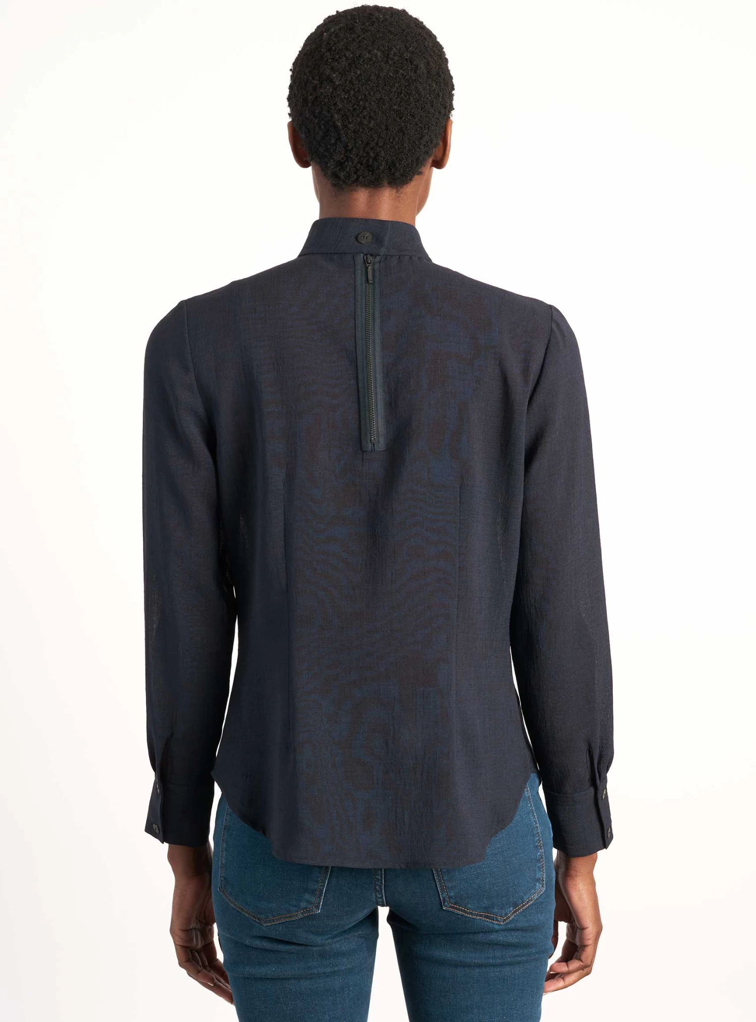 Riley Funnel Neck Blouse - Navy - Image 4