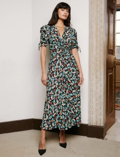 Ophelia Bias Cut Maxi Dress - Black Multi Tropical Floral Print