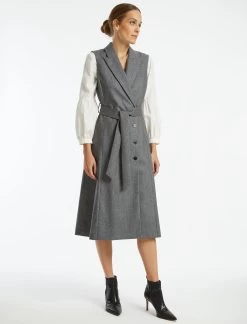 Vanessa Sleeveless, Felted Wool Layering Coat Dress-Grey Melange