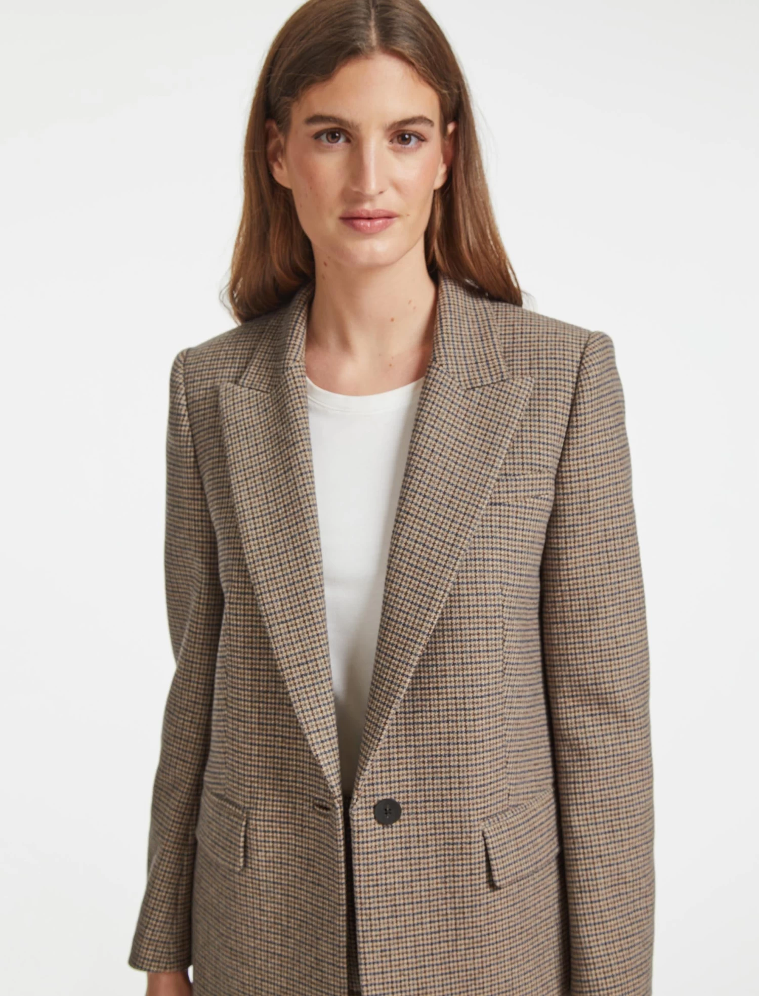 Jordan Wool Relaxed Blazer - Brown Navy Cream Check - Image 5