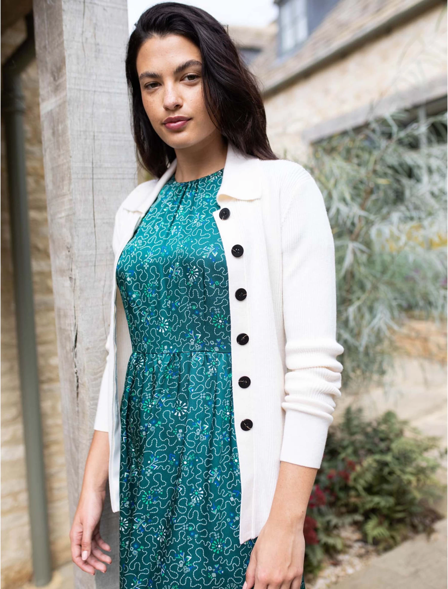 Kelis Wool Rib Knit Cardigan - Cream - Image 3