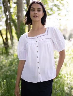 Poppy Linen Blend Blouse - White
