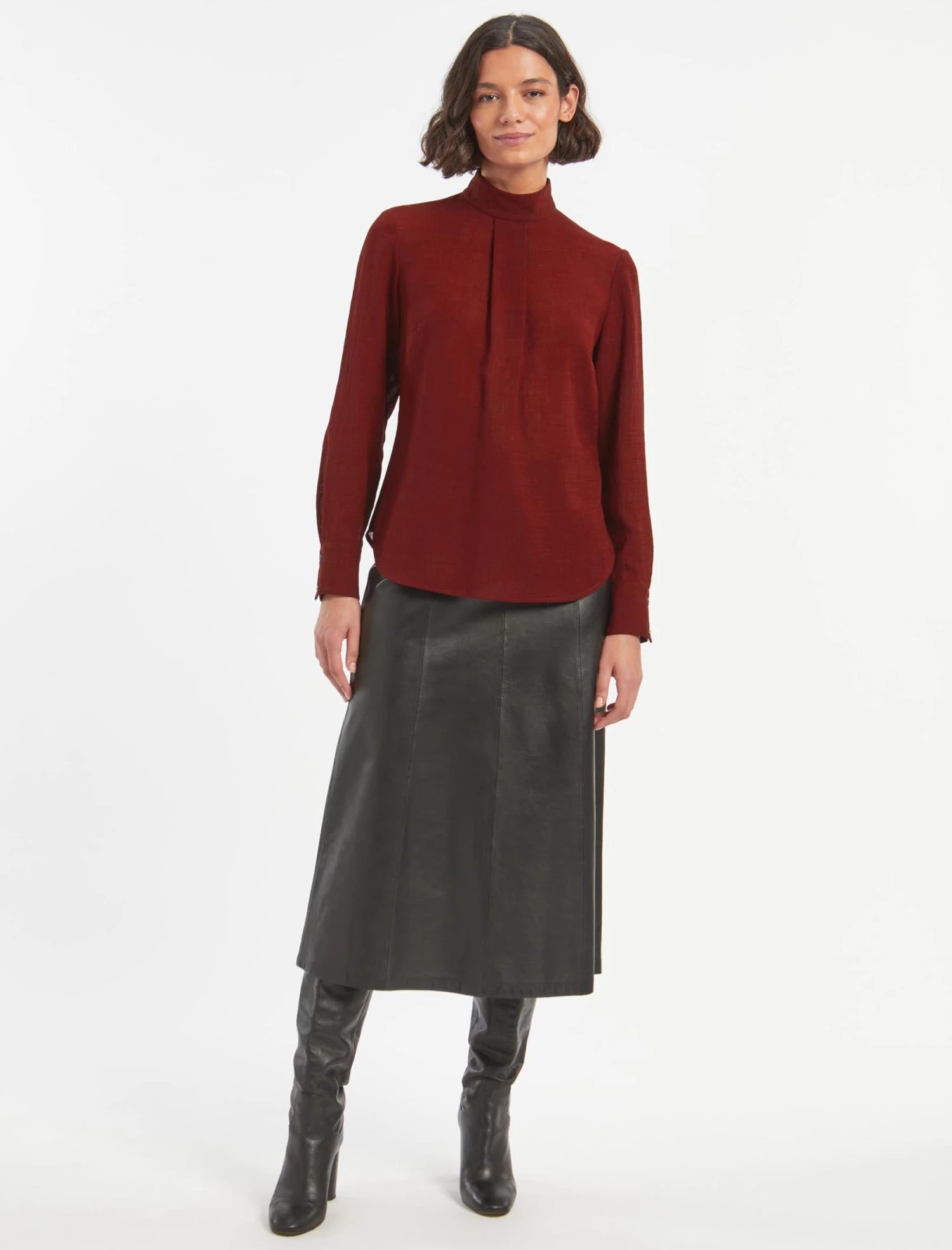 Riley Funnel Neck Blouse - Dark Red - Image 2