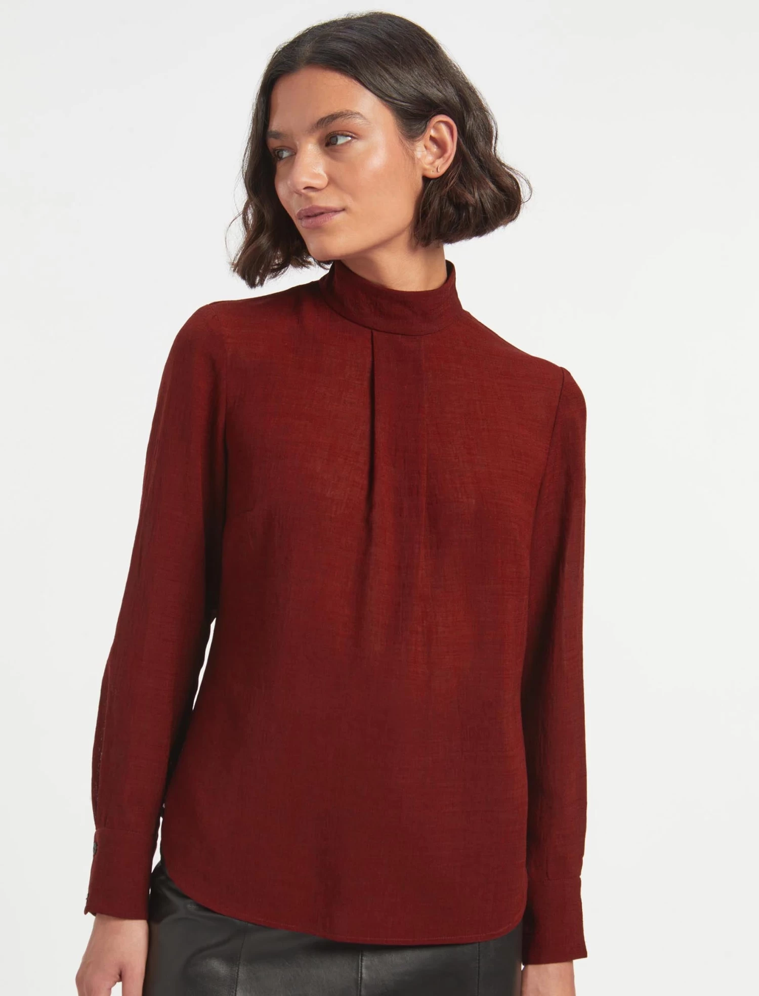 Riley Funnel Neck Blouse - Dark Red - Image 3