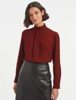 Riley Funnel Neck Blouse - Dark Red
