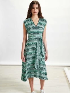 Freya V-Neck Dipped Hem Midi Dress - Mint Chevron