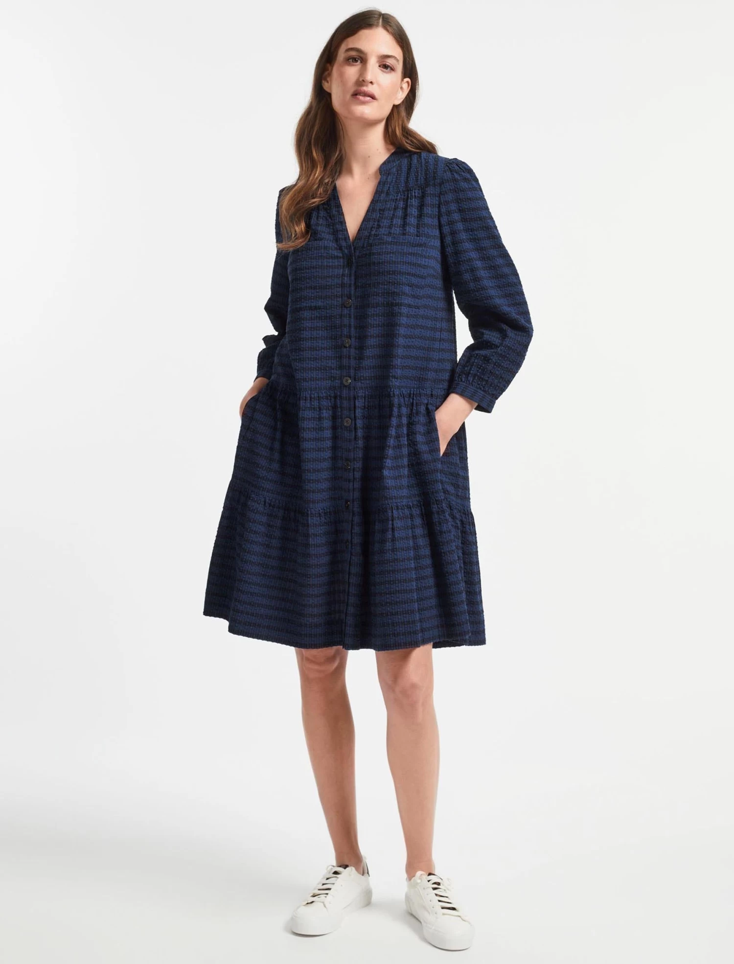 Delaney Cotton Seersucker Shirt Dress - Navy Black - Image 3