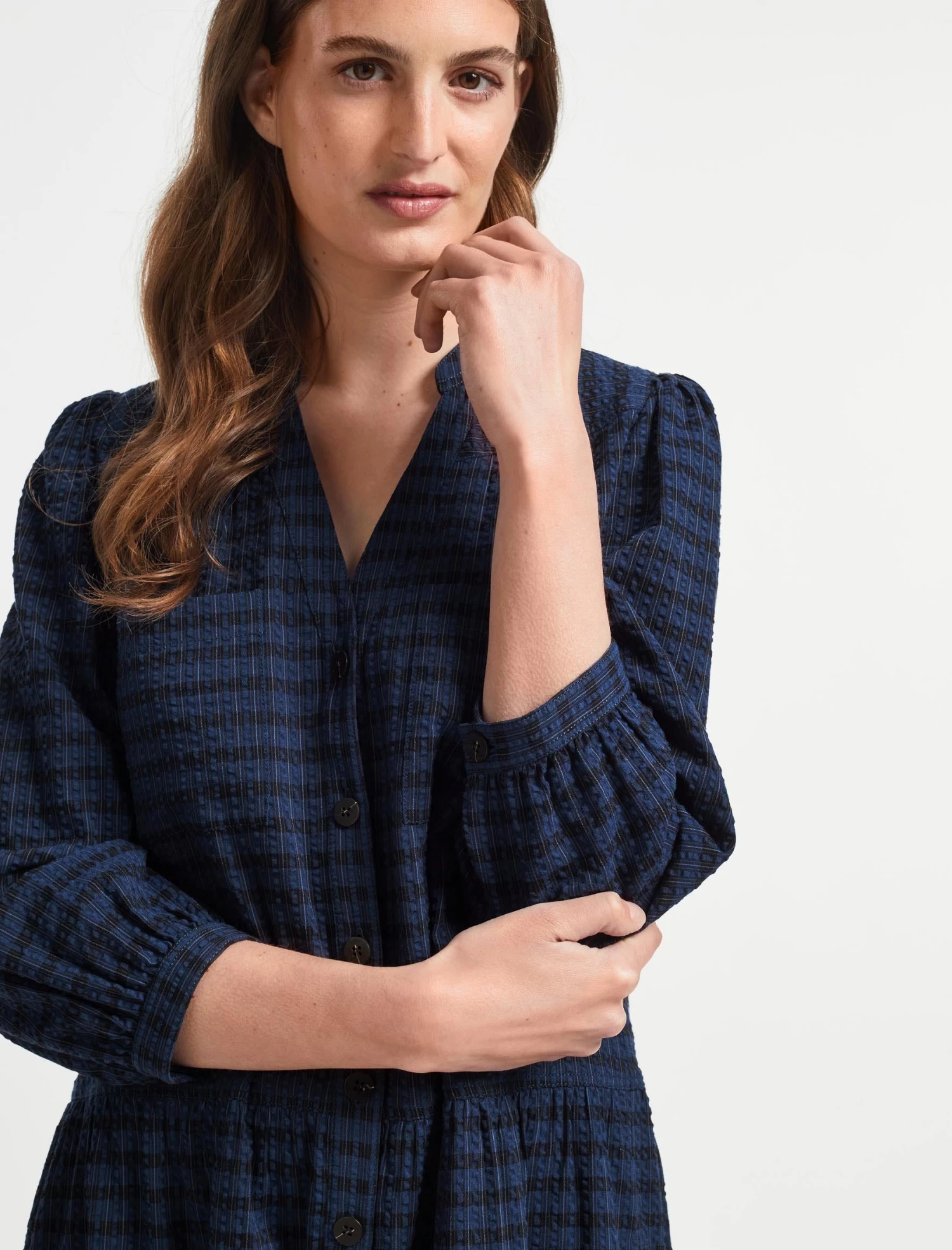 Delaney Cotton Seersucker Shirt Dress - Navy Black - Image 2