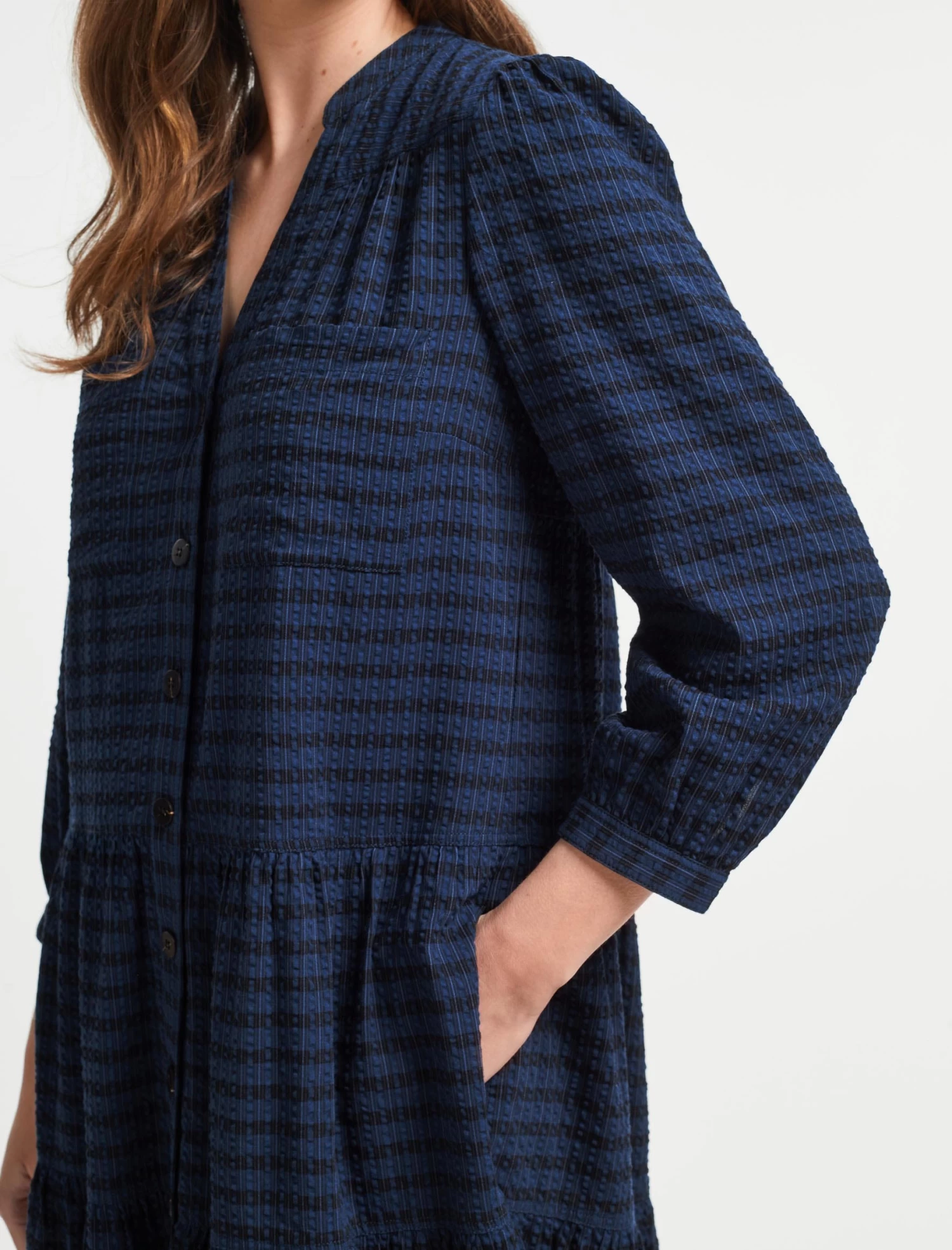 Delaney Cotton Seersucker Shirt Dress - Navy Black - Image 4