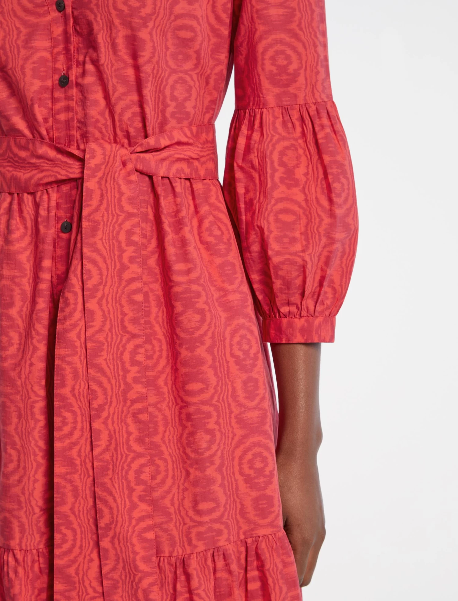 Alice Organic Cotton Maxi Shirt Dress - Red Moire Print - Image 4