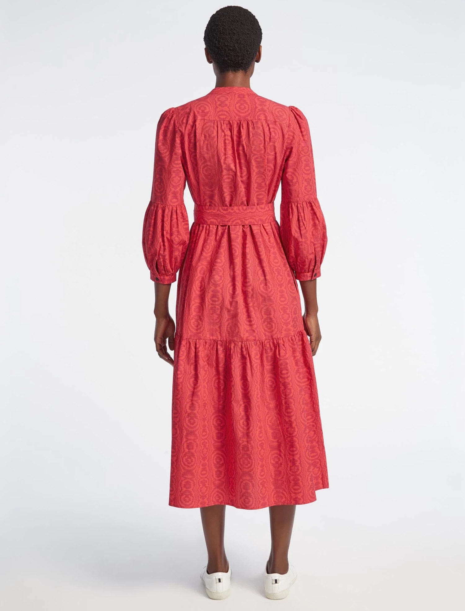 Alice Organic Cotton Maxi Shirt Dress - Red Moire Print - Image 5