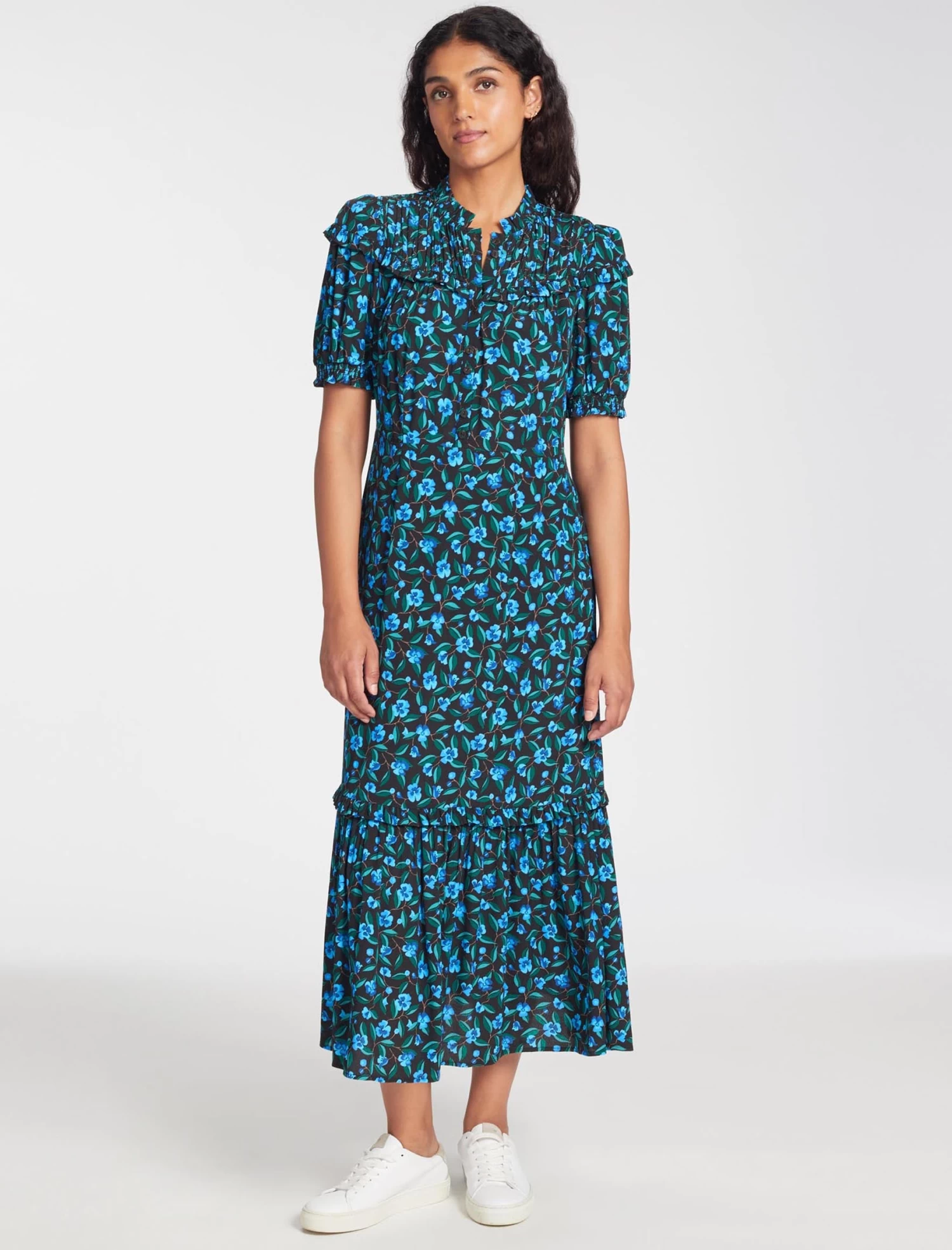 Hermione Maxi Dress - Black Blue Deco Floral Print - Image 2