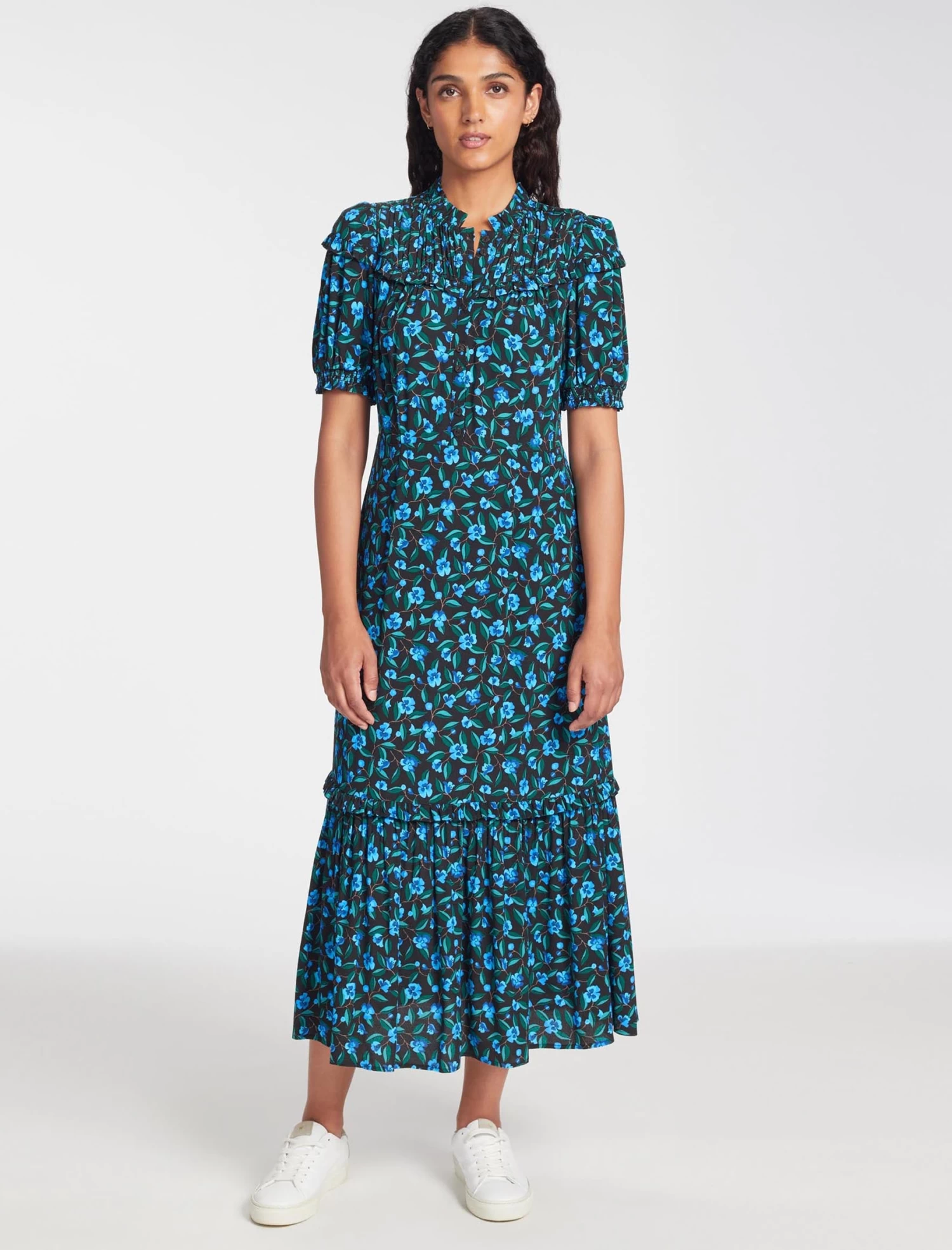 Hermione Maxi Dress - Black Blue Deco Floral Print - Image 3