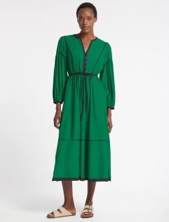 Salone Linen Blend Maxi Dress - Emerald Green Black
