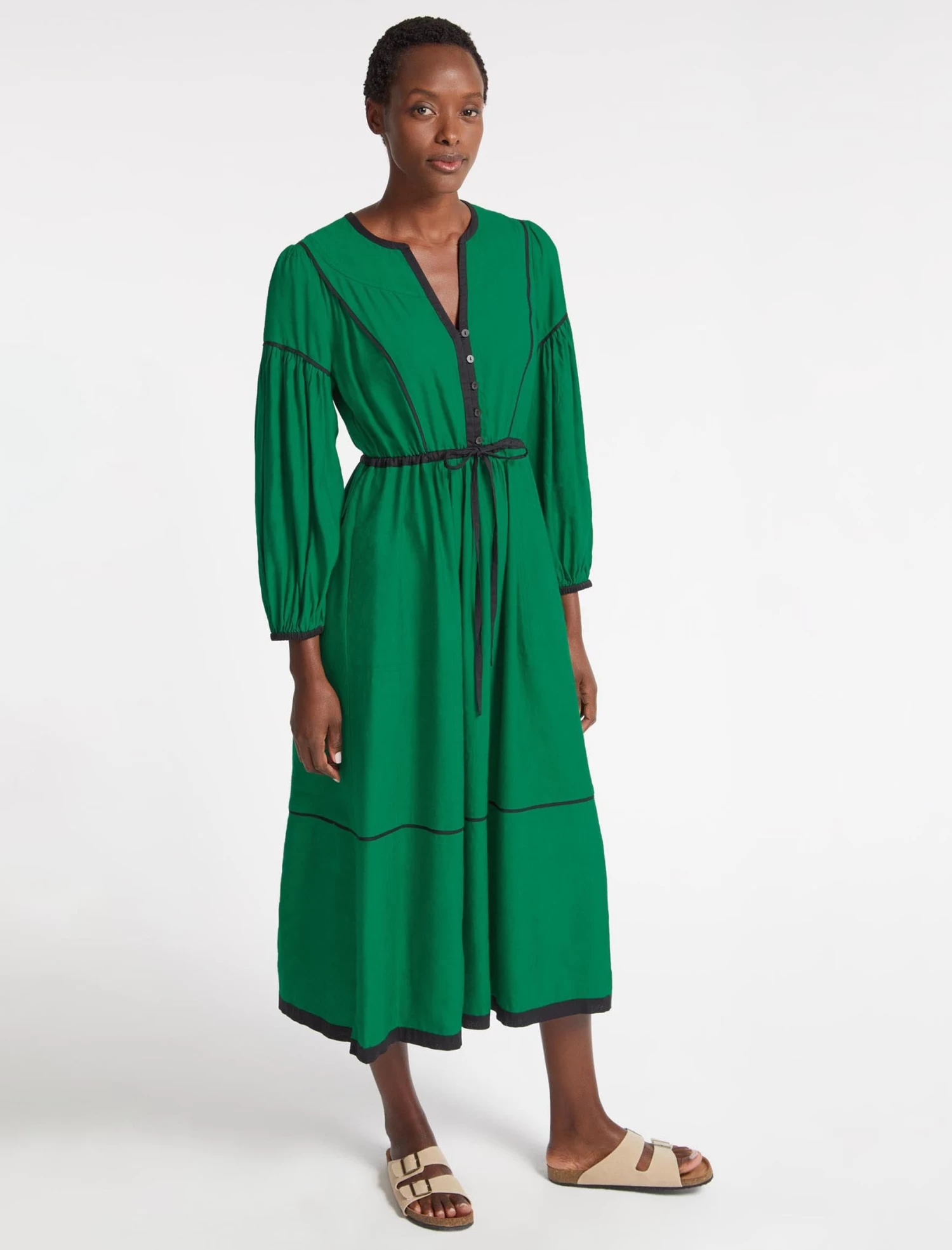 Salone Linen Blend Maxi Dress - Emerald Green Black - Image 4