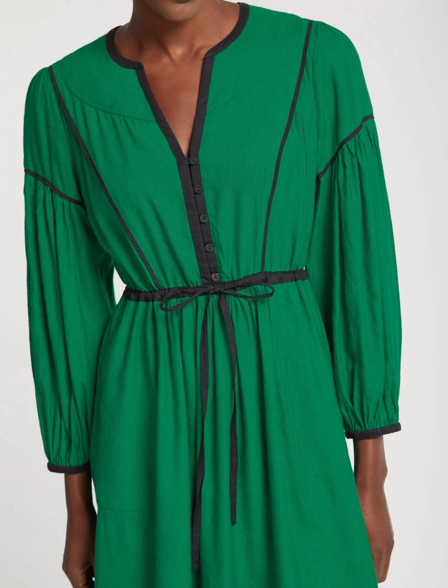 Salone Linen Blend Maxi Dress - Emerald Green Black - Image 6