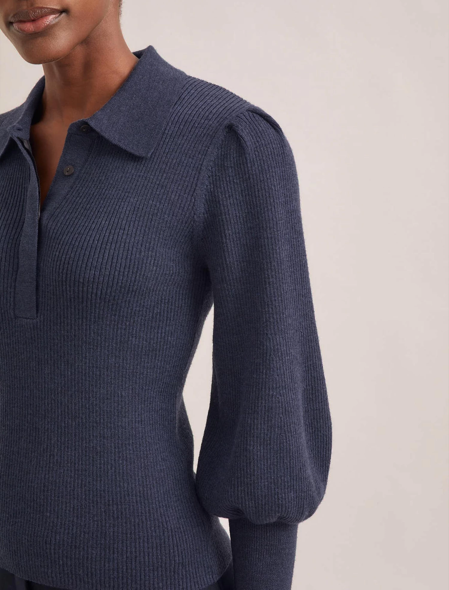 Eva Merino Wool Collared Jumper - Denim Blue - Image 3