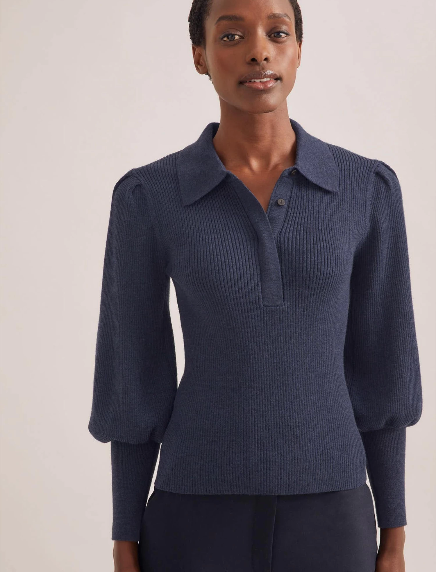 Eva Merino Wool Collared Jumper - Denim Blue - Image 7