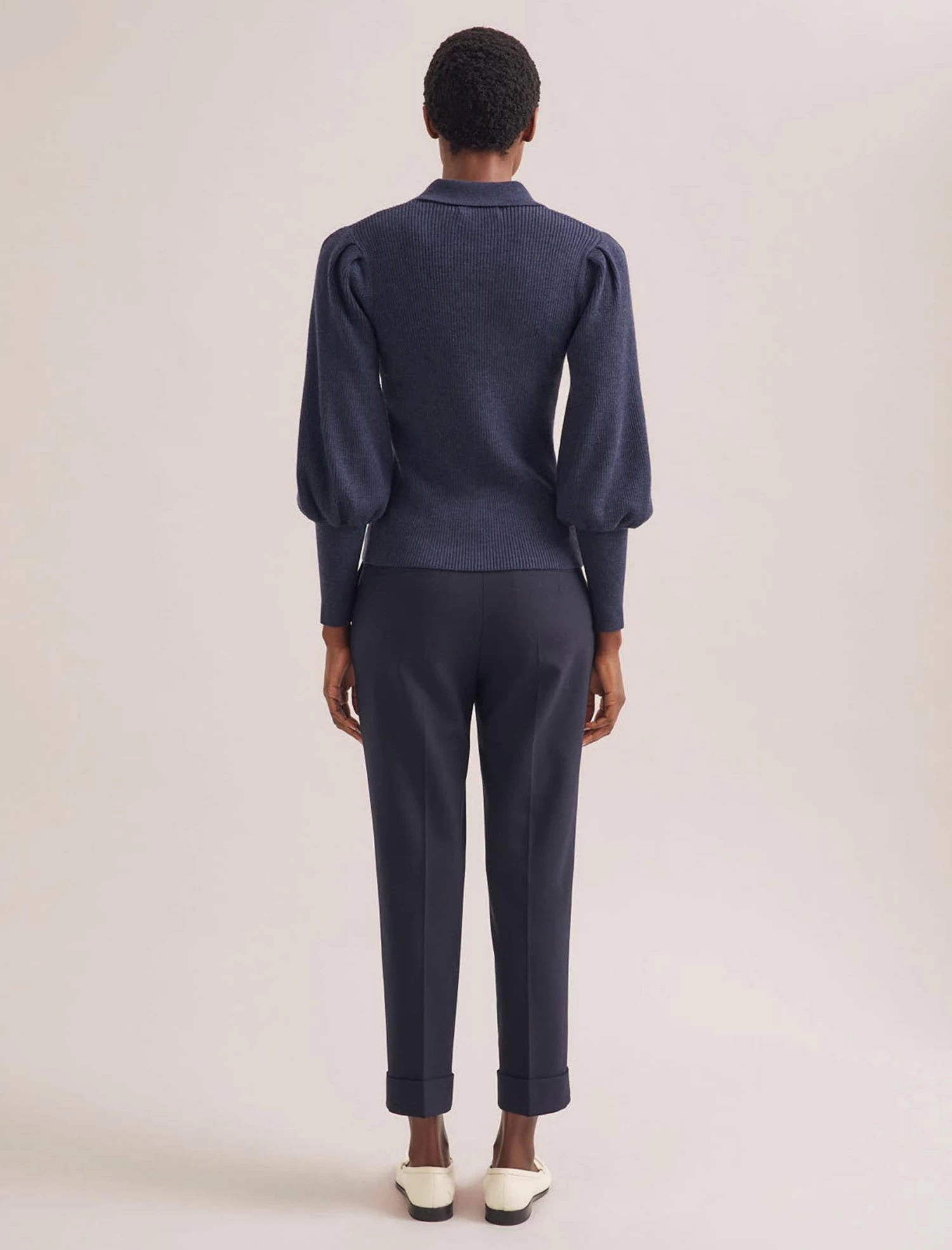 Eva Merino Wool Collared Jumper - Denim Blue - Image 6