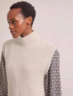 Janice Cashmere Blend Funnel Neck Sleeveless Jumper - Oatmeal