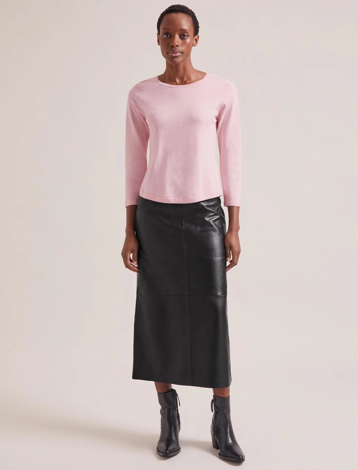 Maia Cotton Silk Blend T-Shirt - Pale Pink - Image 6