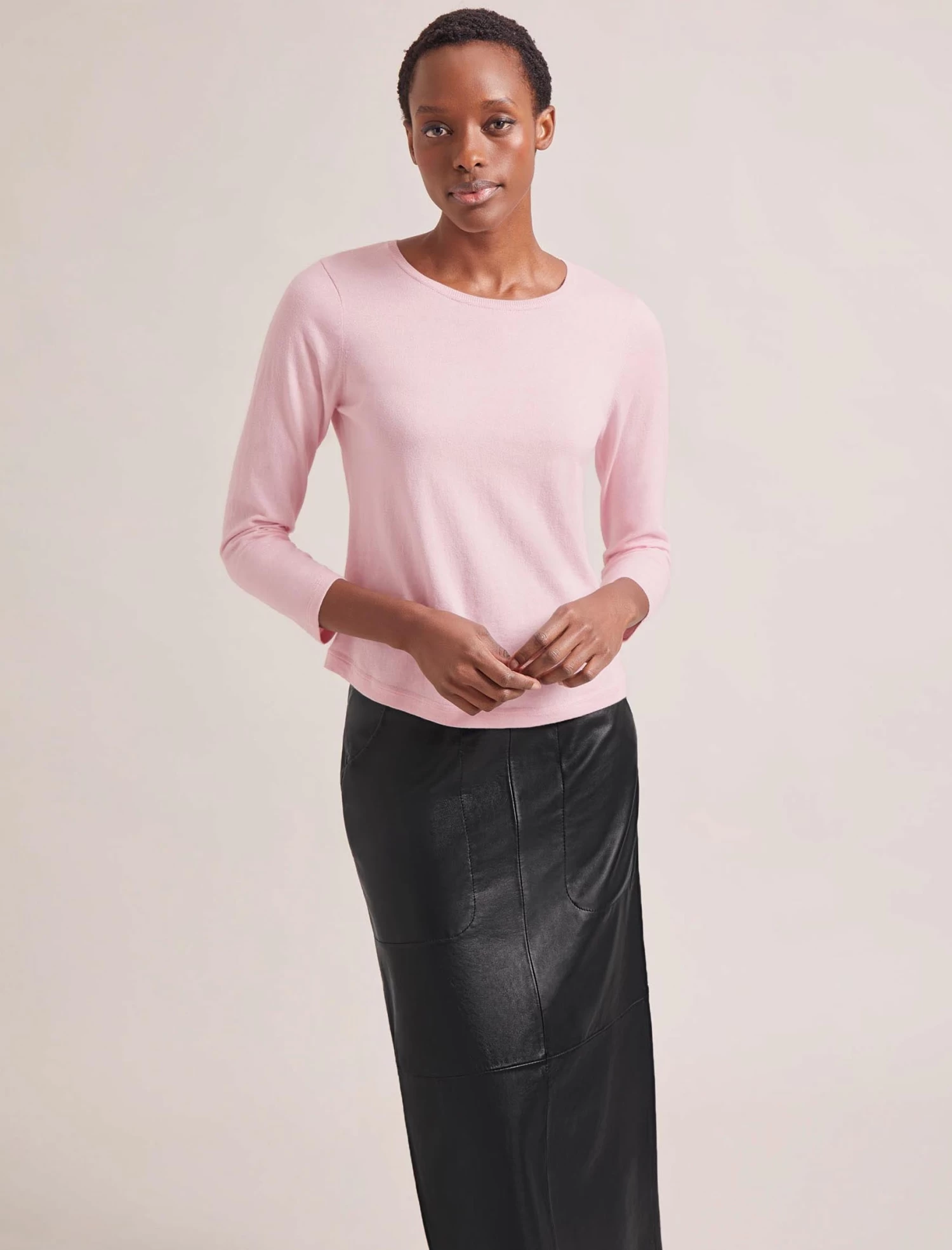 Maia Cotton Silk Blend T-Shirt - Pale Pink - Image 5