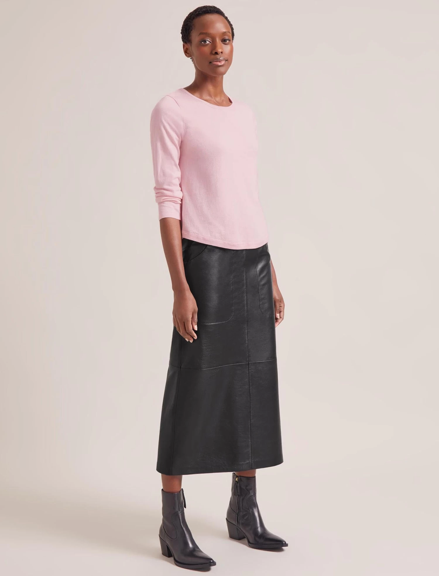 Maia Cotton Silk Blend T-Shirt - Pale Pink - Image 4