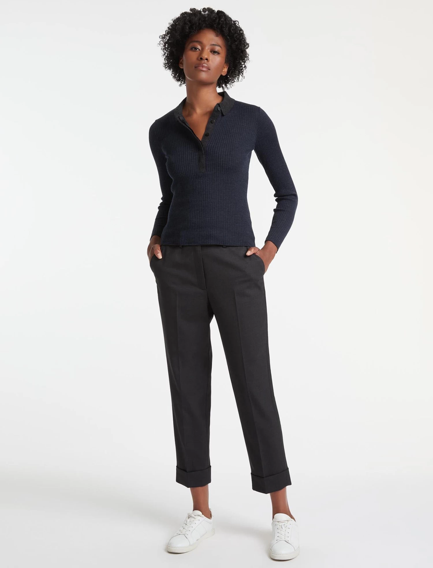 Jonah Wool Jumper - Charcoal Mid Blue Stripe - Image 2