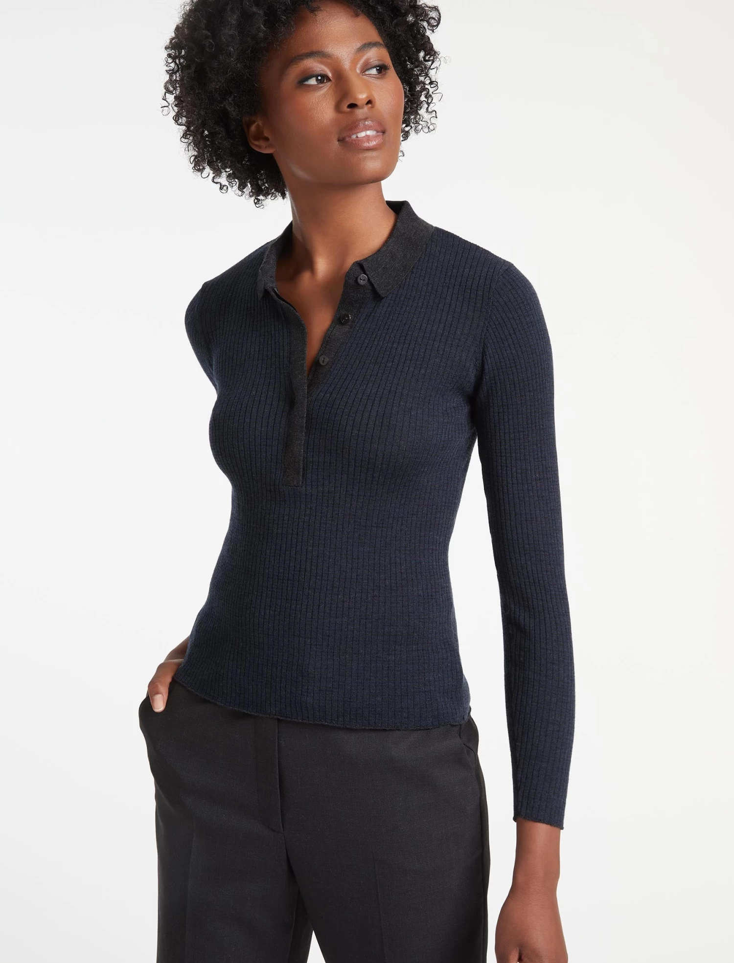 Jonah Wool Jumper - Charcoal Mid Blue Stripe - Image 5