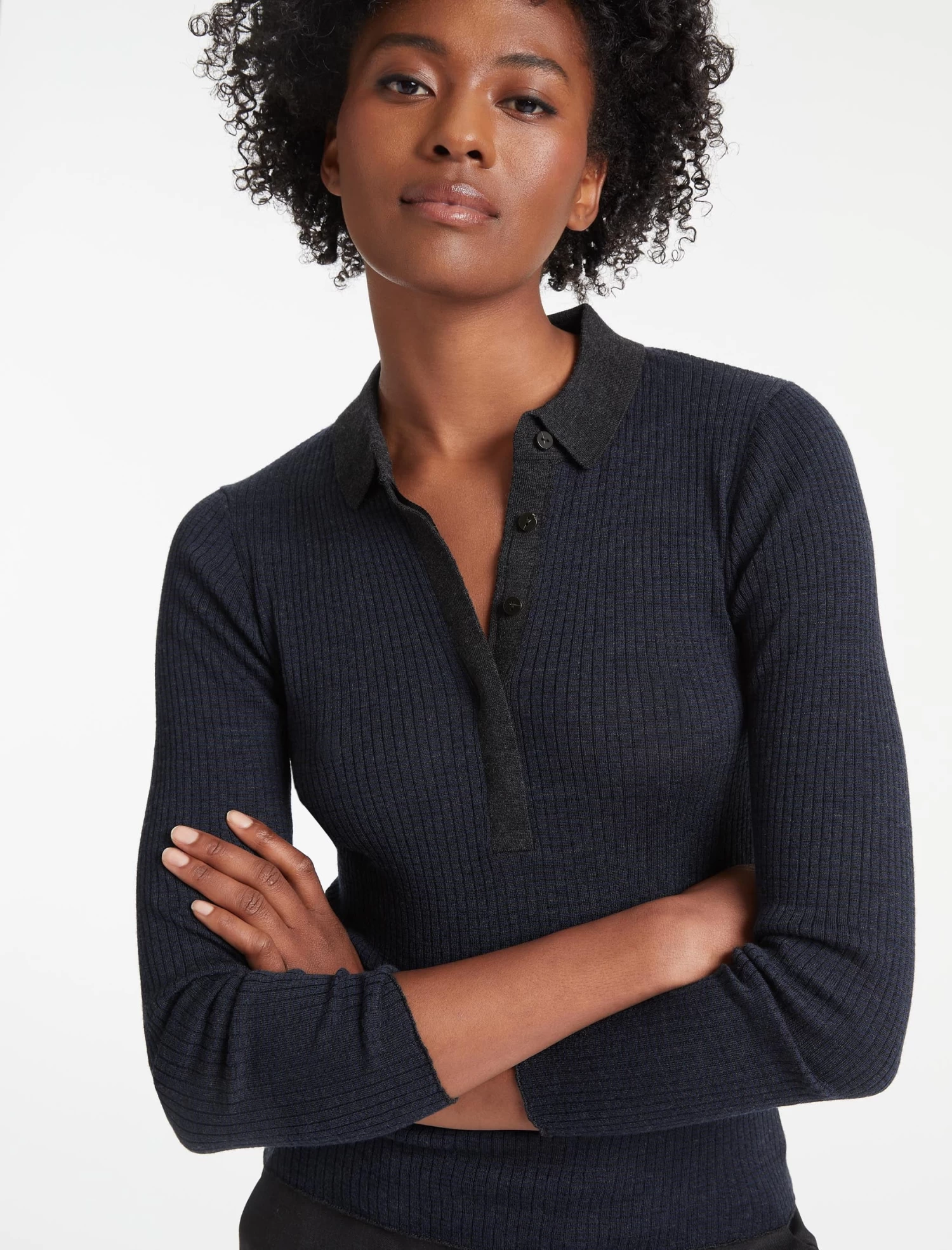 Jonah Wool Jumper - Charcoal Mid Blue Stripe - Image 3