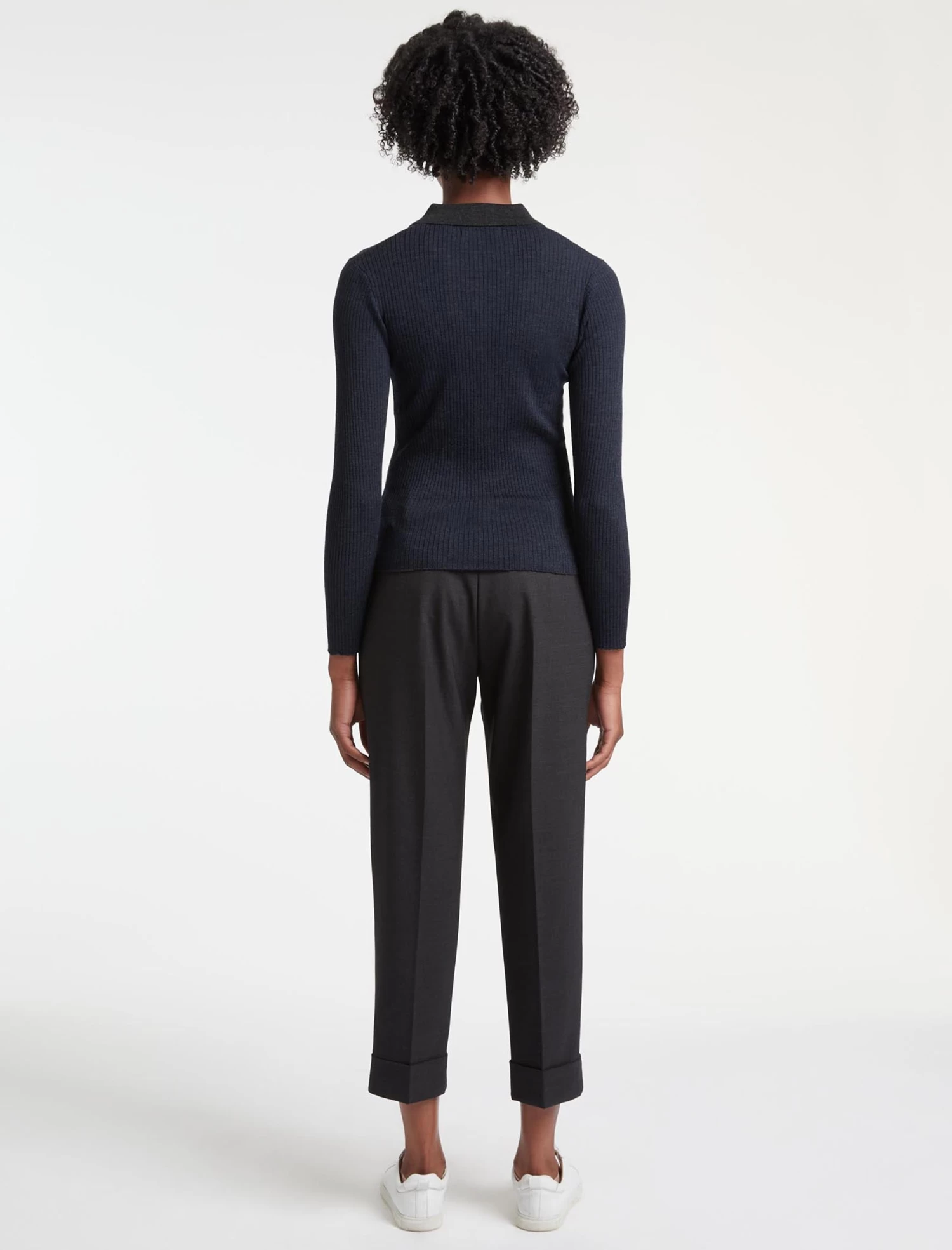 Jonah Wool Jumper - Charcoal Mid Blue Stripe - Image 6