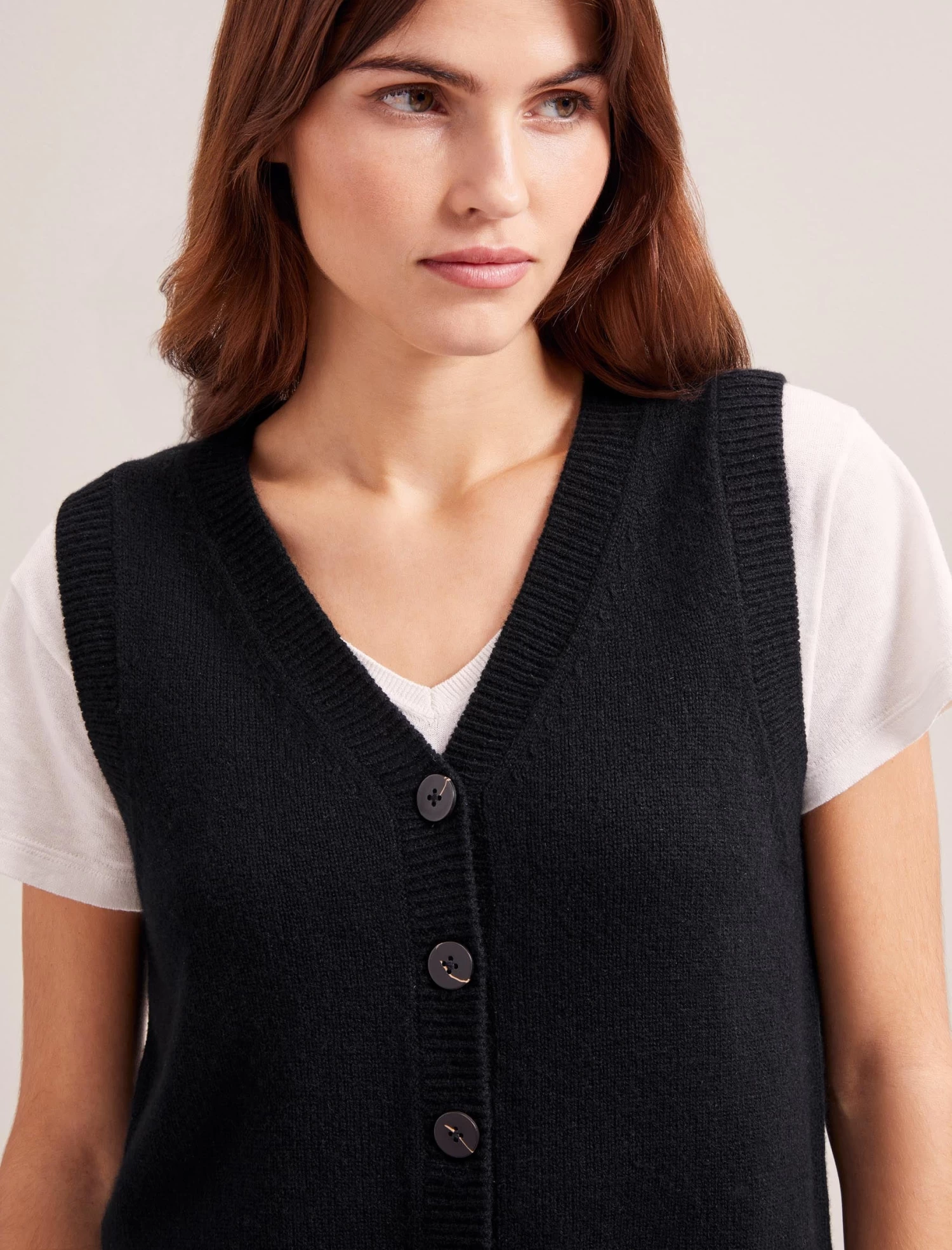 Wesley Cashmere Blend V Neck Waistcoat - Black - Image 3