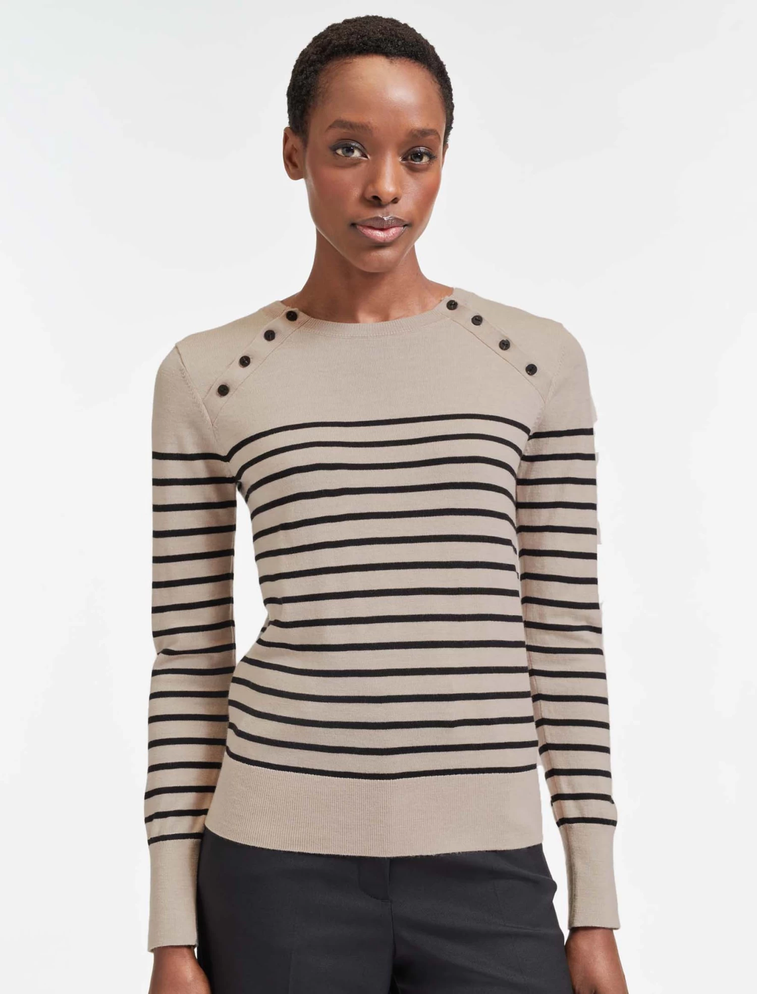 Hailey Wool Jumper - Beige Black Stripe