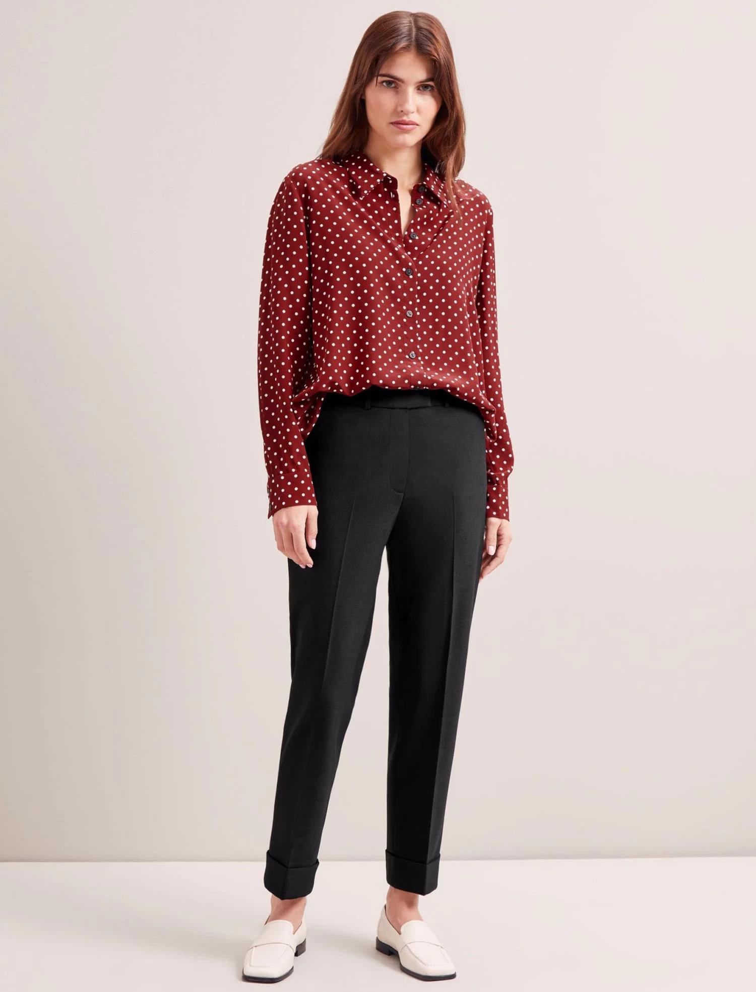 Skyla Silk Shirt - Lipstick White Polka Dot - Image 4