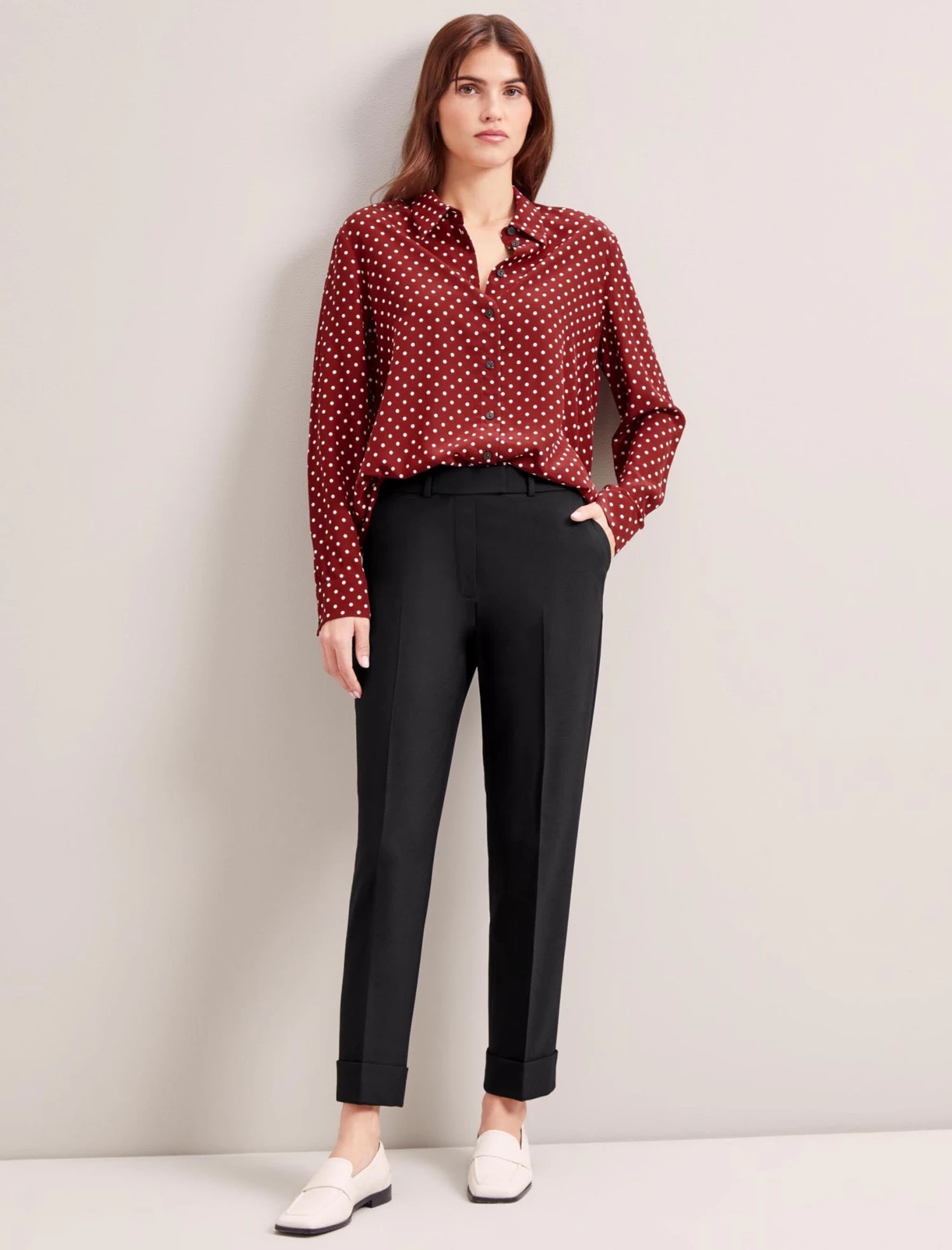 Skyla Silk Shirt - Lipstick White Polka Dot - Image 2