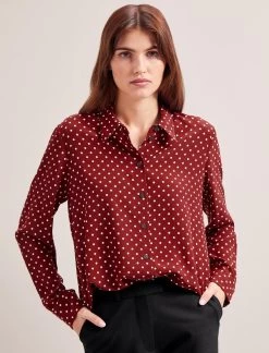 Skyla Silk Shirt - Lipstick White Polka Dot