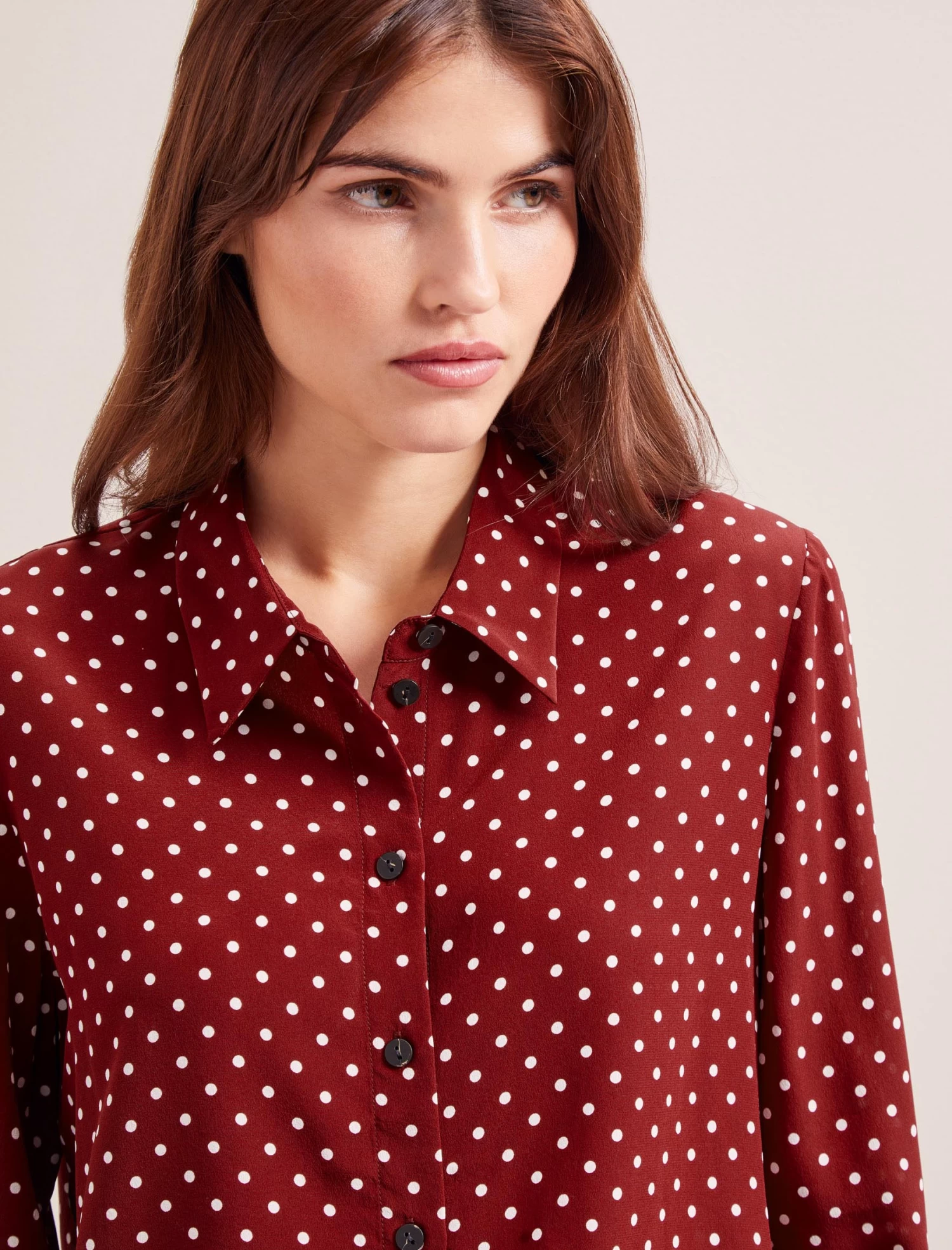 Skyla Silk Shirt - Lipstick White Polka Dot - Image 3
