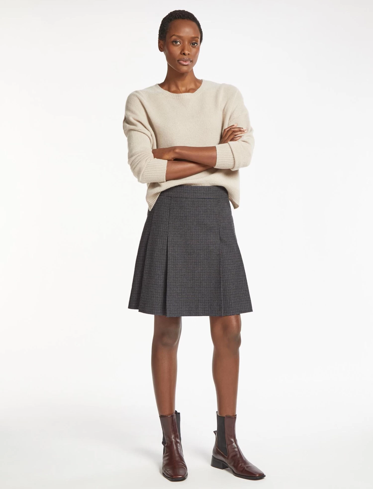 Celina Wool Short Skirt - Charcoal Navy Black Check - Image 5