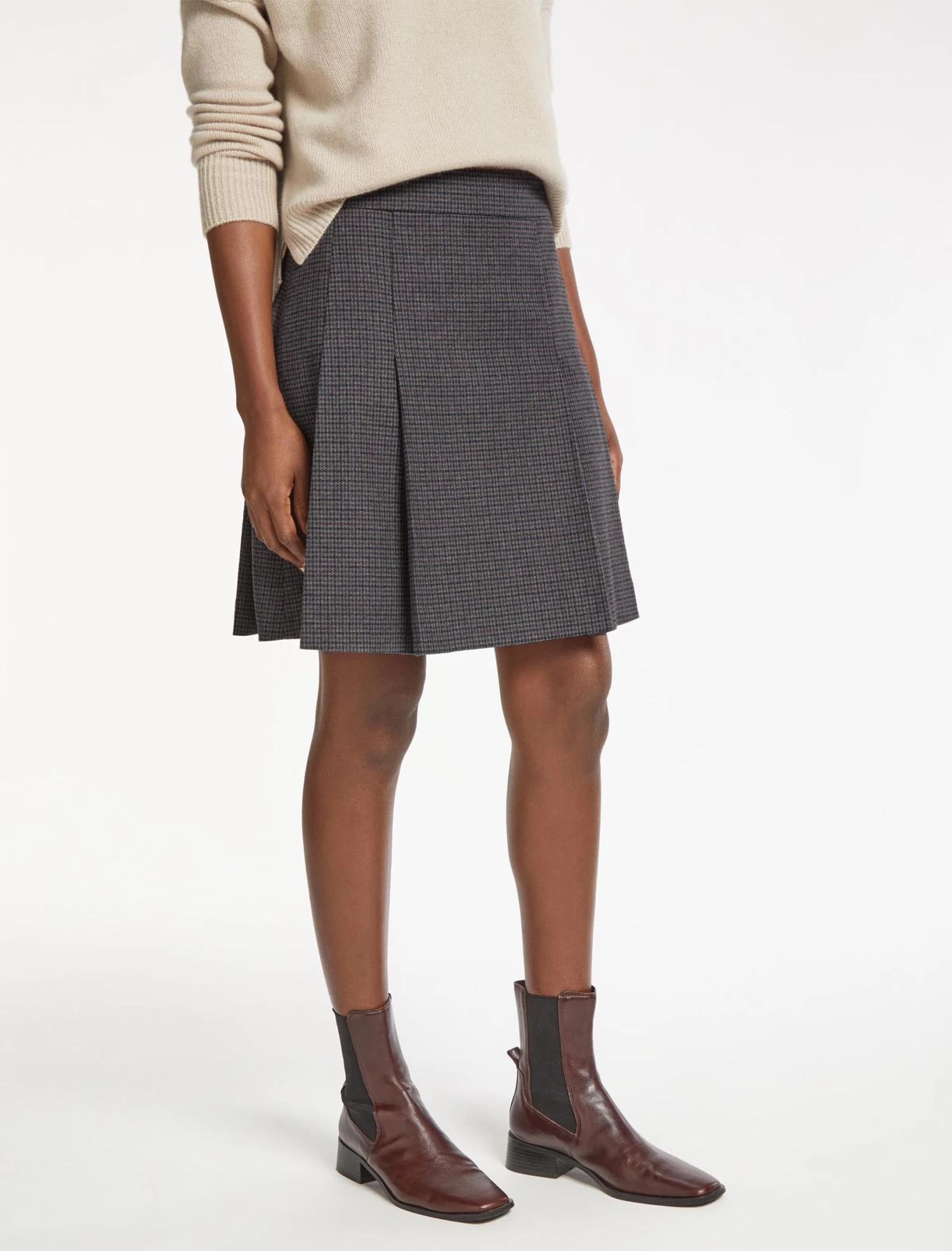 Celina Wool Short Skirt - Charcoal Navy Black Check - Image 2
