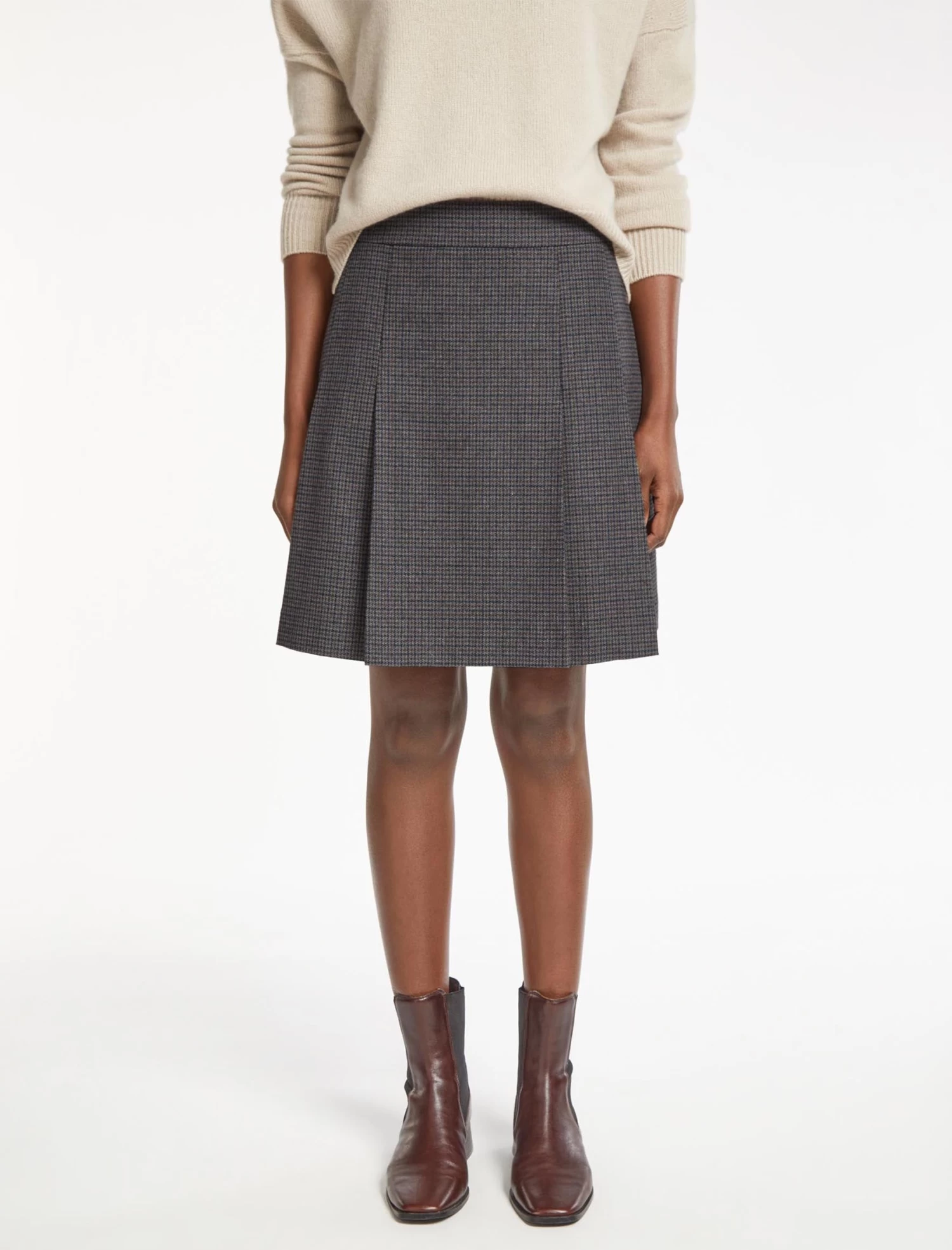 Celina Wool Short Skirt - Charcoal Navy Black Check - Image 6