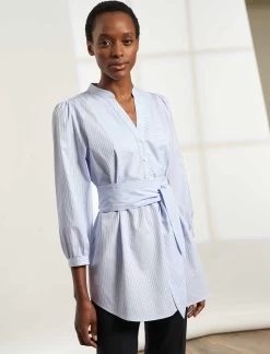 Stevie Cotton Shirt - Light Blue White Stripe