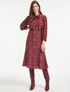 Daria Silk Midi Dress - Rose Shibori Print