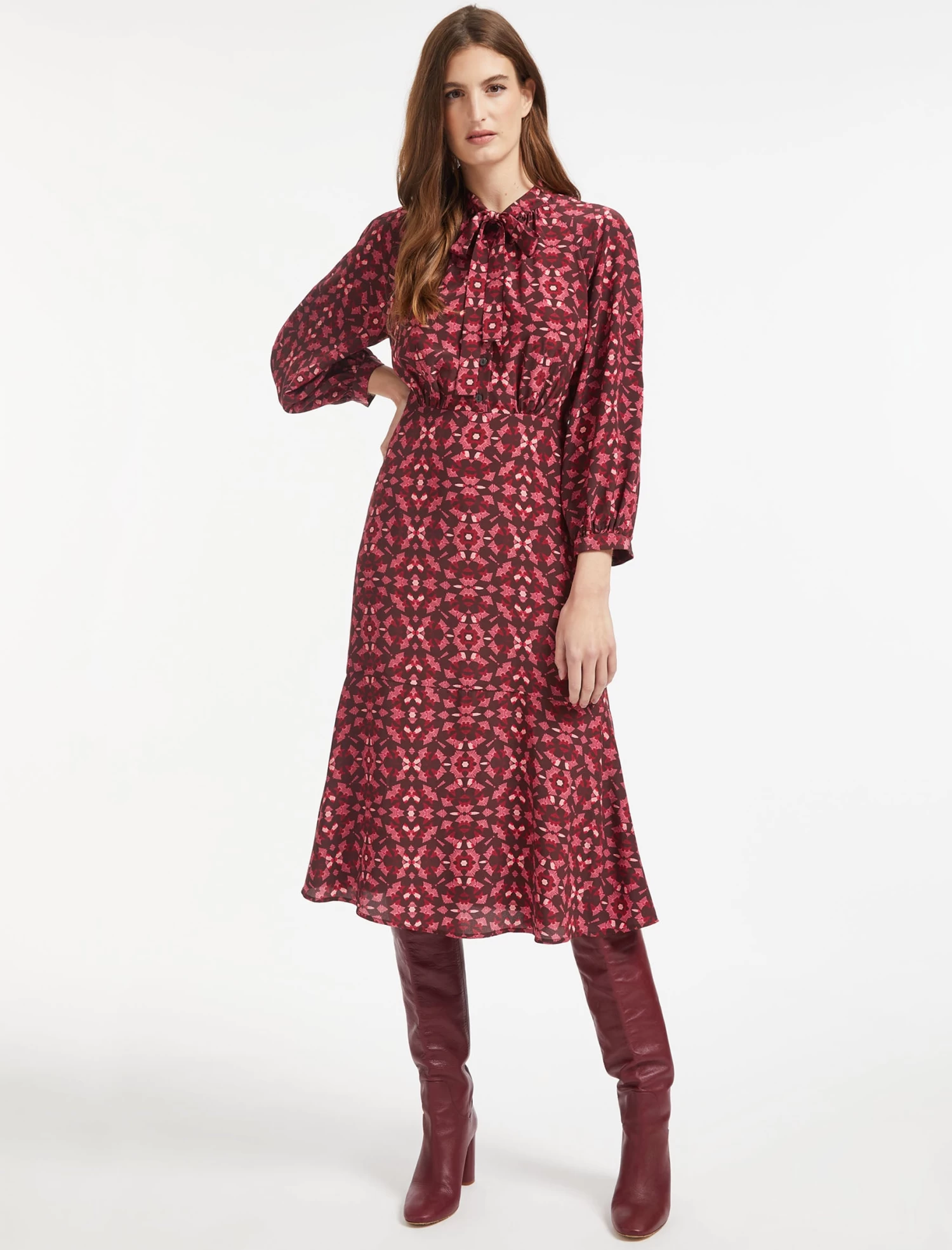 Daria Silk Midi Dress - Rose Shibori Print