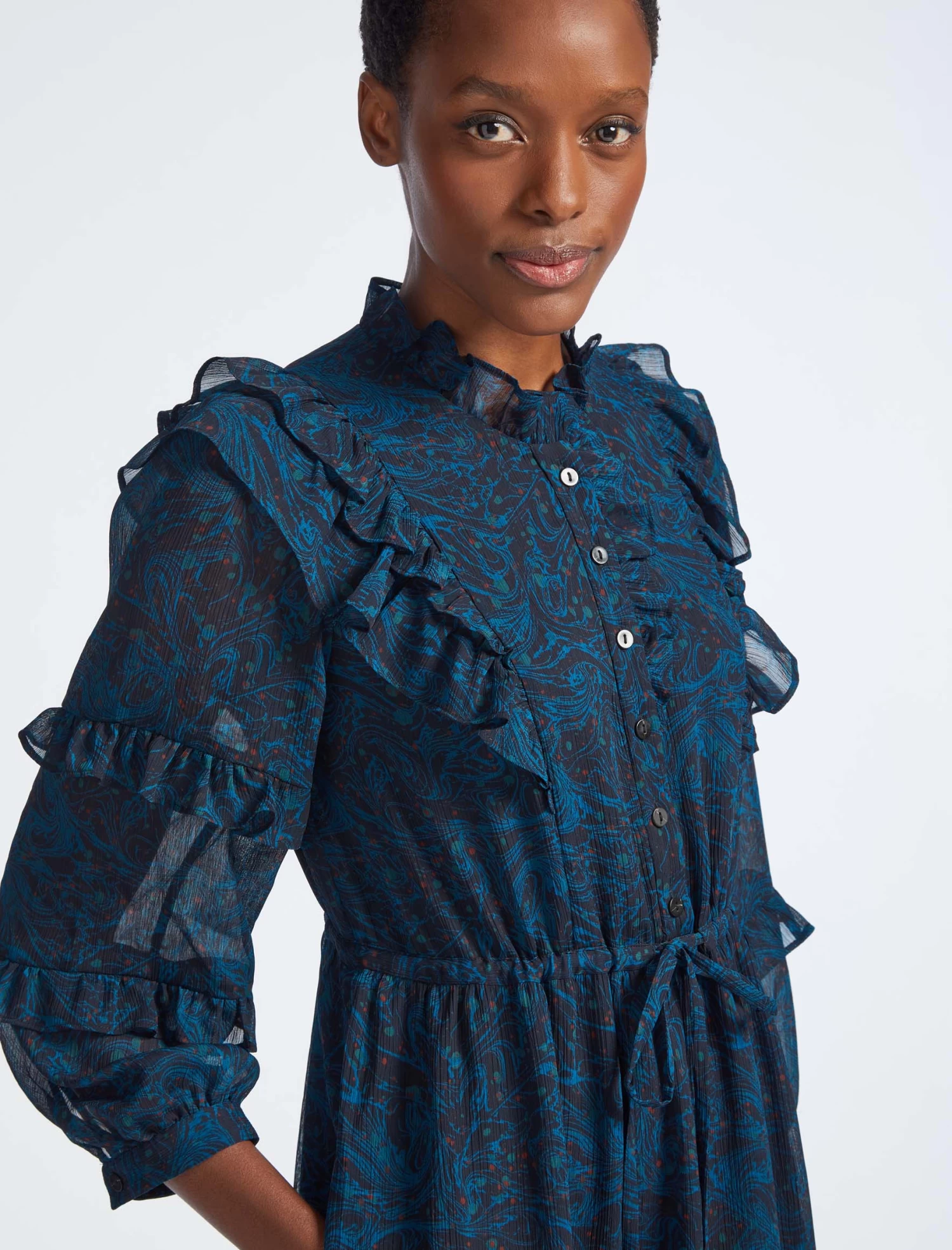 Tilly Drawstring Maxi Dress - Blue Marble Print - Image 2