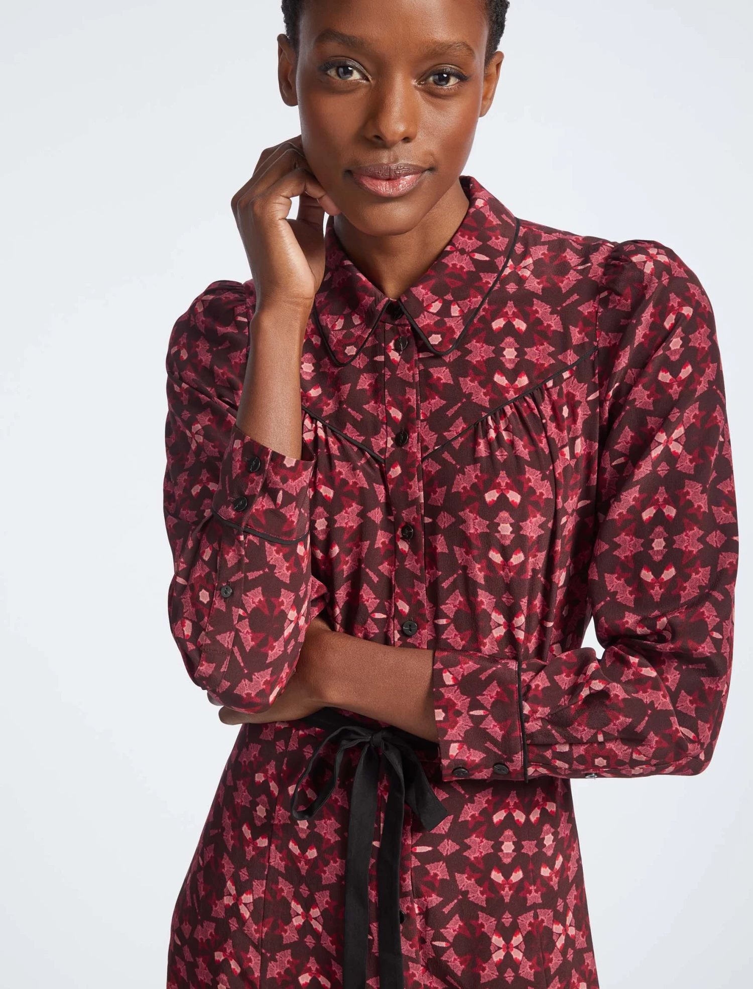 Tierney Silk Midi Shirt Dress - Rose Shibori Print - Image 2