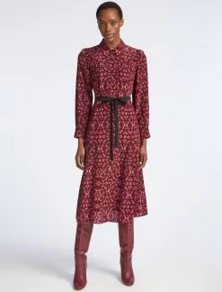 Tierney Silk Midi Shirt Dress - Rose Shibori Print
