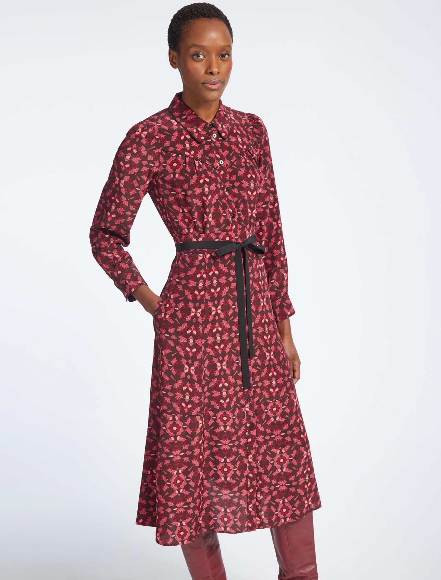 Tierney Silk Midi Shirt Dress - Rose Shibori Print - Image 4