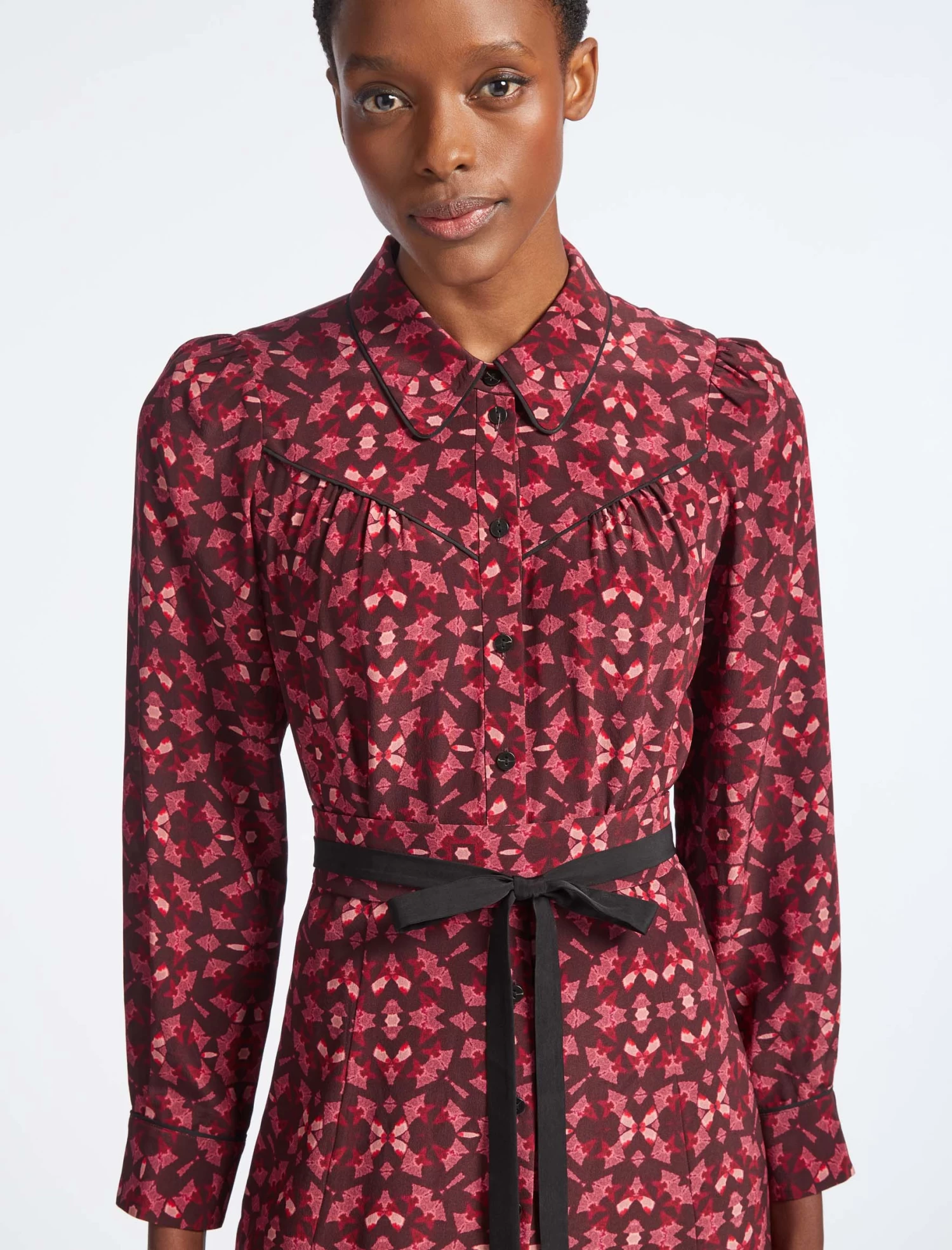 Tierney Silk Midi Shirt Dress - Rose Shibori Print - Image 3